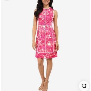 Calvin Klein Pink Sheath Midi Dress with Sleeveless Design for Wedding Guest